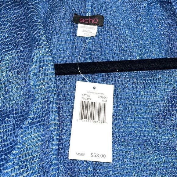 Echo Design Open Cardigan womens One Size light Beach Duster Travel blue NWT - Picture 7 of 9